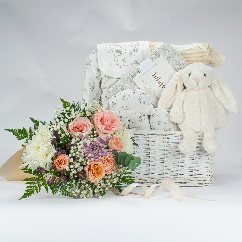 Gender Neutral Gift Basket With Flowers